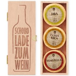 6er Holzkiste „Schokolade zum Wein“
